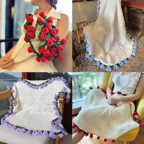 Rose Blanket Bouquet Crochet Flower Blanket Bouquet Handmade Blanket of Roses Sofa Blanket Manta De 
