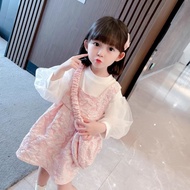 (Dolphyshop) 2-in-1 Embossed Children's Dress (one piece dress) + Bag