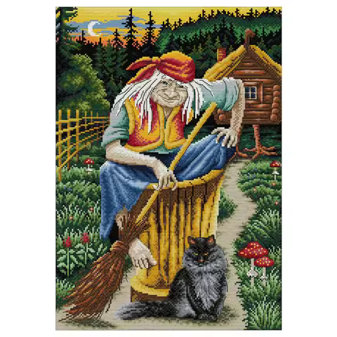 Joy Sunday Grandma Yaga Printed Cross Stitch Kits 9CT 11CT 14CT Counted Cross Stitch Kits Stamped Cr