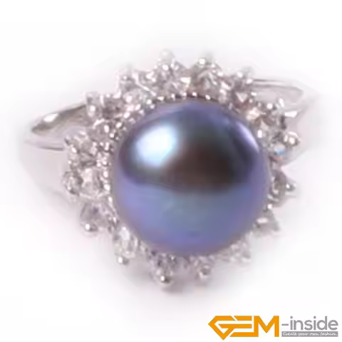 Natural 9-10mm Freshwater Pearl Ring Gifts For Women Rhinestone Silver Plated Ring Fasion Jewelry Ri