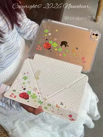 Ins Lucky Four Leaf Clover Ladybug Y2K Cover For iPad Pro 13 11th M5 M4 12.9 A16 10 8 7 9th 10th Air