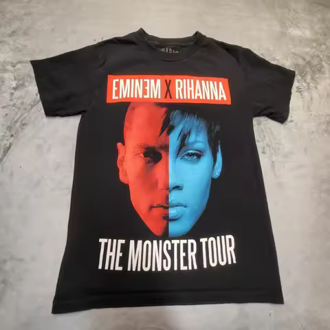 Eminem Rihanna Women's Small Size Black Monster Tour Concert T-Shirt Trapstar Poster Graphic Design 