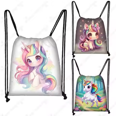 20Pcs Colorful Unicorn Pattern Drawstring Backpacks Cartoon Unicorn Bags School Backpack Book Bag Sh