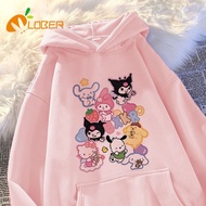 LOBER เสื้อมีฮู้ดเด็กผู้หญิง เสื้อฮู้ดคุโรมิ เสื้อกันหนาวเด็กโต เสื้อมีฮู้ดกำมะหยี่เด็ก ชุดกันหนาวเด
