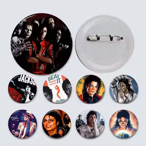 80s Pop Singer Michael Jackson Creative Pins Funny Round Snap-in Brooch Badge Backpack Hat Accessori
