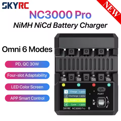SkyRC NC3000 Pro NiMH NiCd Battery Charger PD/QC AA/AAA Smart Battery Charger 4-slot LED Screen APP 