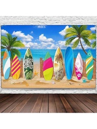 海灘背景道具附有衝浪板,熱帶夏威夷派對橫幅適用於工作室、海灘婚禮、嬰兒洗澡、生日派對裝飾