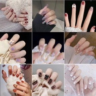 Pure desire to wear a short wearable manicure piece blush wear a finished French long fake nails A00