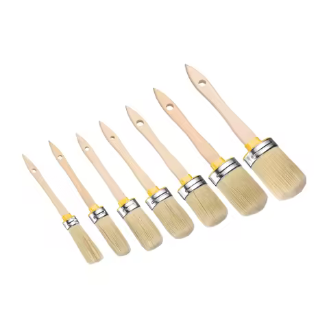 2-7Pcs Wax Paint Brushes Chalk Stencil Brush Oval PET Fiber Bristle with Wood Handle Painting Tool f