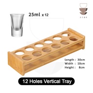 ATAS BAR ACRYLIC WOODEN SHOT TRAY Set 6 12 Holes Bamboo Wood Liquor Glass Spirit Tequila Whisky Whis