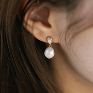 Aura訂製款 天然白貝殼淡水珍珠耳環耳夾 316L醫療鋼
