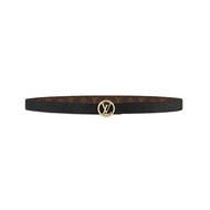 LV Women's Belt Circle 20MM Round Gold Buckle Old Flower Canvas Cowhide Double sided Belt M0567V