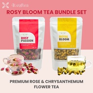 4Leaftea Rosy Bloom Tea Bundle Set 50g Rosy Passion Rose Bud Royal Bloom Chrysanthemum Flower