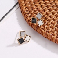 Stud Earrings - A-575 - gold, black, grey, white - 3 square shape - women's fashion accessories