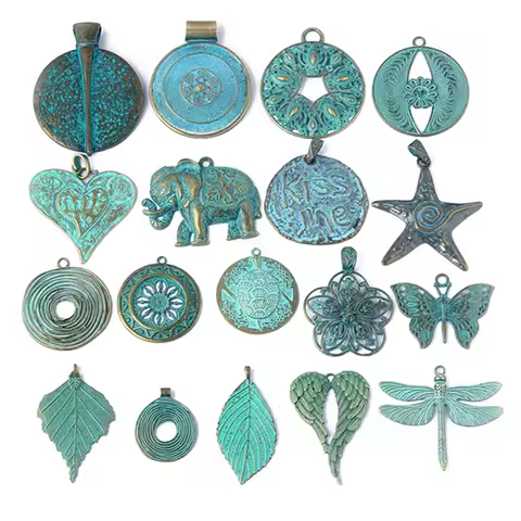 2pcs/lot Verdigris Patina Elephant/Heart/Leaf/Flower/Dragonfly/Butterfly/Swirl/Wing Pattern Pendant 