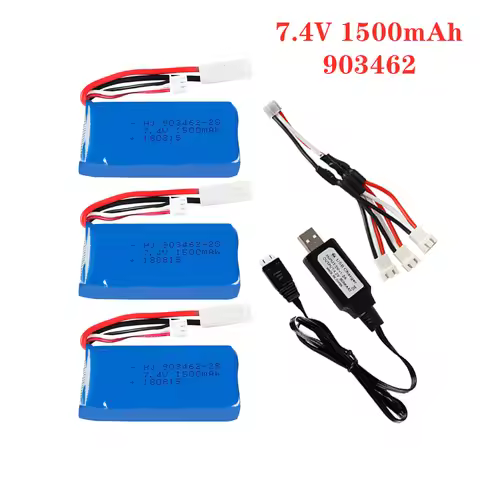 7.4V 1500mAh Lipo Battery With USB 3IN1 Charger Set For FT009 RC Boat 12428 144001 Battery Lipo 9034