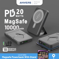 【18 Months Warranty】ANVERS 10000mAh MagSafe Powerbank With Stand For iPhone 15 14 13 12 Pro Max Mini ，20W Magnetic Wireless Fast Charging Power Bank Portable Charger