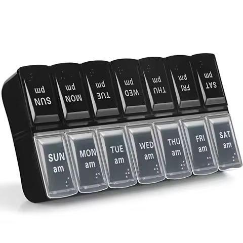 7 Day Pill Organizer Large Weekly AM PM 2 Times a Day Pill Box Day Night Double Row Medicine Organiz