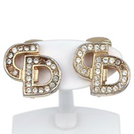 二手 Dior CD 標誌耳環，鍍金鑲有水鑽，約 5 克，女士款。