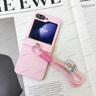 Simple Korean Sweet Pink Color Phone Case with Portable Rope for Samsung Galaxy Z Flip7 FLIP7 FE Z F
