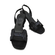 HERMES Oasis 涼鞋鞋跟絨面革水鑽黑色二手女式尺寸 35