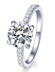 Solitaire Moissanite Engagement Ring, 1CT D Color VVS1 Clarity, 925 Sterling Silver with 18K White G