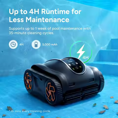 Cordless Robotic Pool Cleaner, 4H Runtime, Intelligent Navigation & AI Timer, Suitable for All Pool 