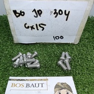 JP STAINLEES STEEL BOLT / SS304 SCREWDRIVER BOLT M6X15 P1.00