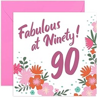 Old English Co. Fabulous at Ninety - 90th Birthday Card Floral Pink Foliage - Female Birthday Card f