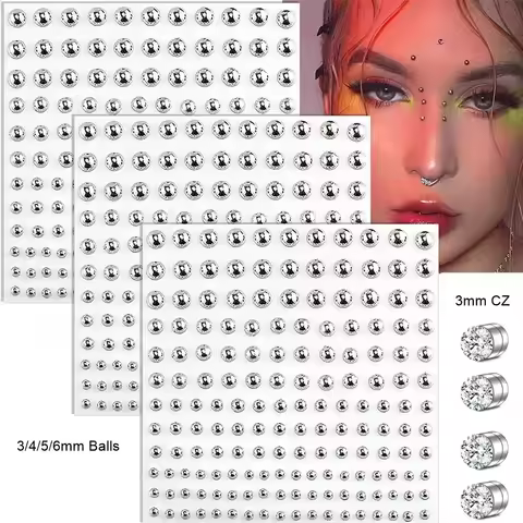 Fake Piercing Jewelry, Fake Nose Stud Fake Lip Ring Fake Earring Fake Eyebrow Ring Face Sticker Gems