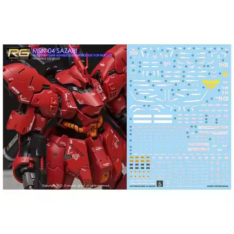 Ghost Custom Water Slide Decals for RG 1/144 MSN-04 SAZABI, HD Fluorescent Stickers Assembly Model H