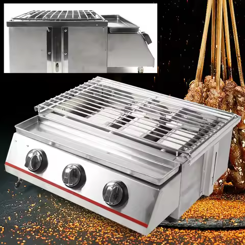 3-Burner LPG Gas BBQ Grill Outdoor/Indoor Smokeless Cooking Grill Commercial Kitchen Infrared Cooker