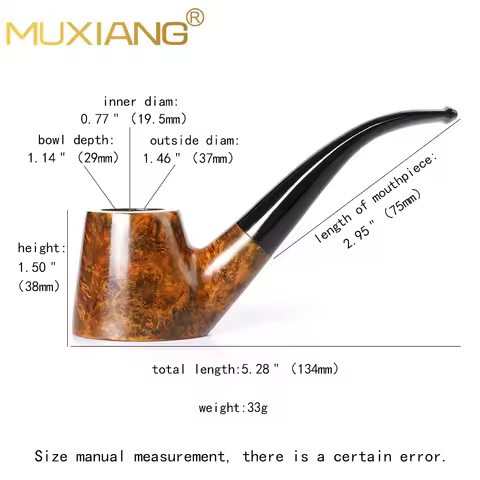 Muxiang Small Briar Wood Tobacco Pipe Curved Handle Acrylic Pipe Mouth Desktop Pipe Portable Smoking
