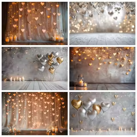 Valentine's Day Backdrops Lighting Bokeh Shiny Spots Sparkling Love Heart Balloons Portrait Photogra