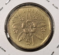 絕版硬幣--新加坡1987年1元-舊國徽-多文字幣 (Singapore 1987 1 Dollar-ribbon upwards)