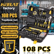 KEELAT 108 Pcs Toolbox Set Home Tool Kit DIY and Quick Repairs Home Basic Tool Box Set Tools Set