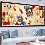Blossoming Fortune Nine Fish Pattern Peony Koi Rich More than Cross Stitch Living Room