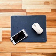 牛皮質感無線充電滑鼠墊 (優雅藍)