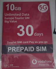 Vodafone 10GB 5G 歐洲 SIM 卡 30日