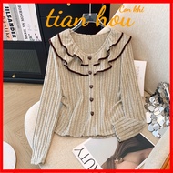 [1725 People Collection] French Ruffled v-Neck Long-Sleeved Shirt Women Autumn Fashionable Fashionab