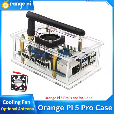 Orange Pi 5 Pro Acrylic Case Transparent Shell Protective Box Optional Cooling Fan Antenna Active Co