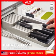 ALX Knives Drawer Storage 2 Tray 9 Slot Knife Holder Fit for Most Knives Kitchen Ware Pisau Rak