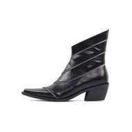 Asthershop原創 拉鏈金屬西部靴 尖頭粗跟短靴高級感英倫風馬丁靴