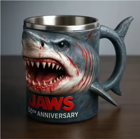 Jaws 50th Anniversary 3D Shark Mug Creative Ocean Theme Cup Home Decor Gift for Movie Fans and Colle