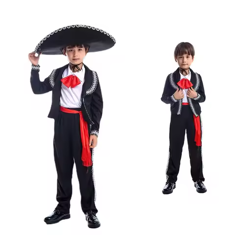 Kids Traditional Mexican Mariachi Amigo Dance Costume Boys Cosplay Costumes Halloween Party Children