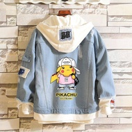 ❤ jaket jeans ❤ Jaket denim lelaki musim semi dan musim luruh trend pelajar Korea Pikachu jaket deni