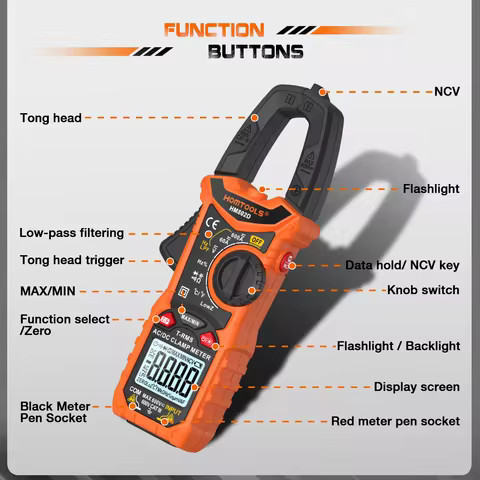 HOMTOOLS HM802 Digital Clamp Meter AC DC Current Auto Rang 600A True RMS Pliers meter Voltage Tester
