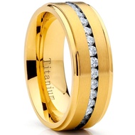 1.5 Ct. Titanium Men's Eternity Goldtone Wedding Band Ring Cubic Zirconia CZ 8MM