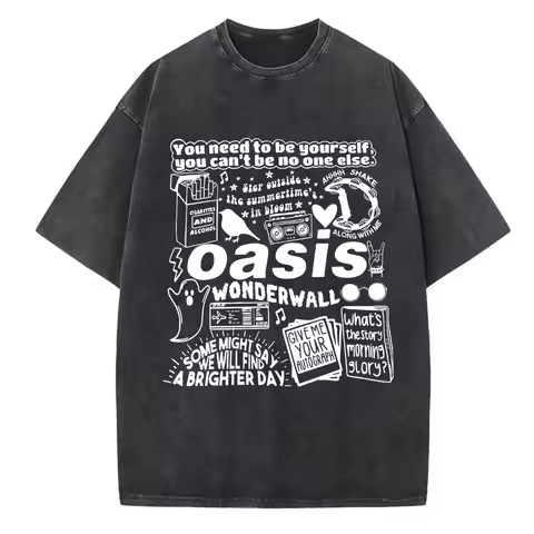 Oasis Live 25 Tour Acid Washed T-shirt Harajuku O Neck Shirt for Fans Gift