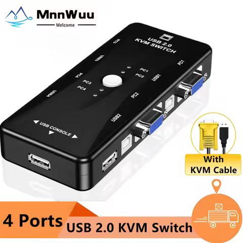 4 Port VGA KVM Switch 1080P USB2.0 KVM Switch Splitter Mouse Keyboard Printer Pendrive Share Switche